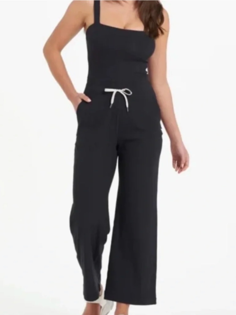 Vuori Black Mudara Ribbed Jumpsuit W/Pockets Square neckline, Size XS
